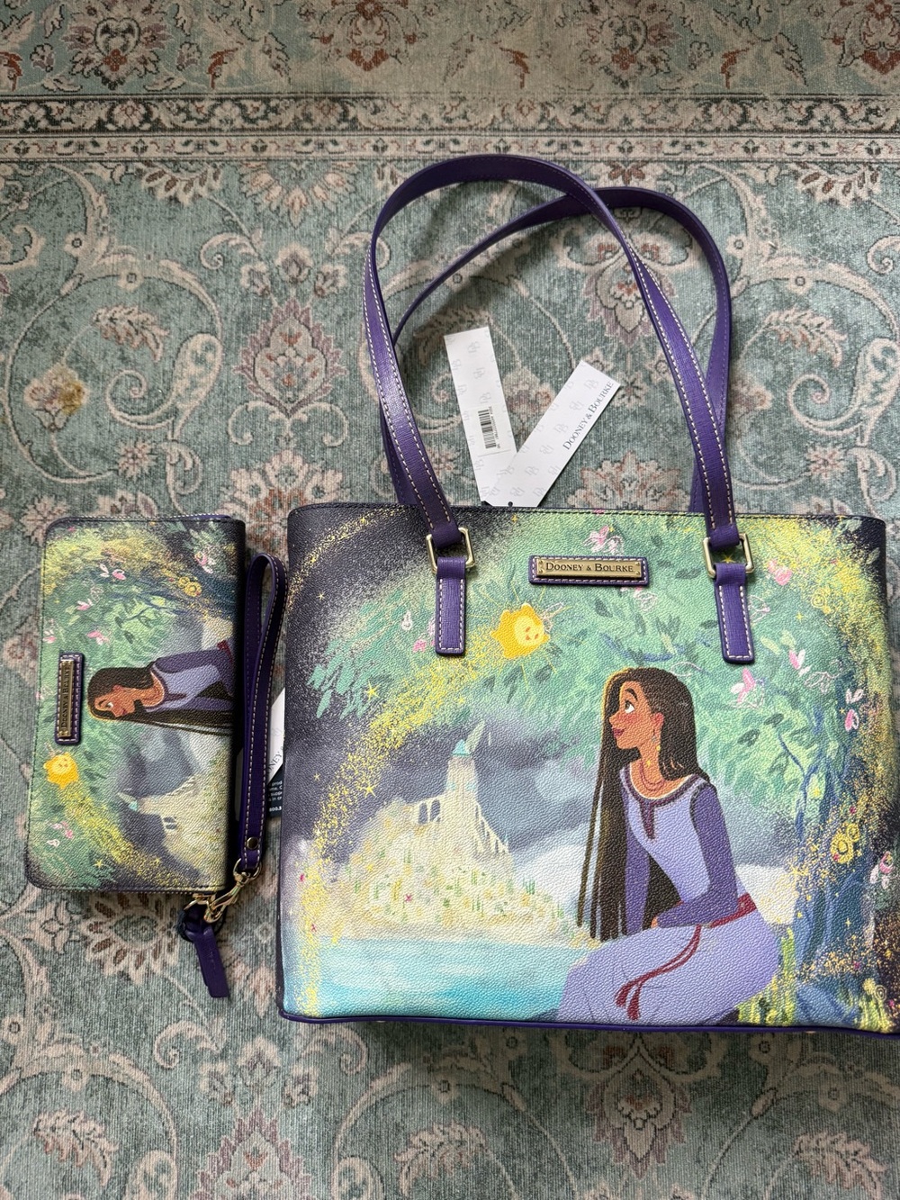 Dooney & Bourke Purple Illustrated Wish Tote with Matching Wristlet Asha